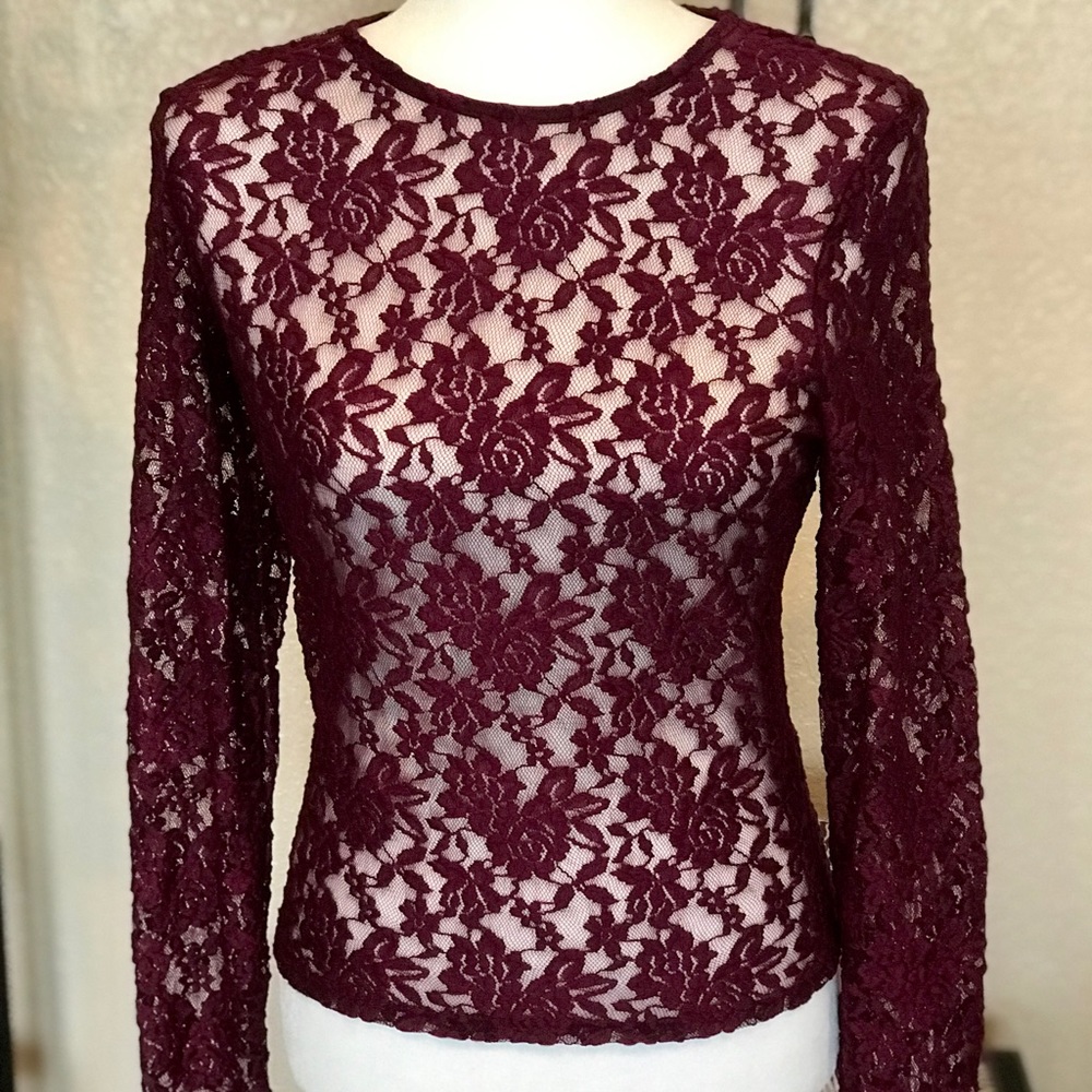 Maroon long sleeve lace top